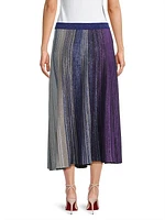 Striped Metallic Knit Midi Skirt