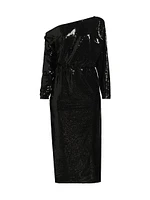 Sequined One-Shoulder Blouson Maxi Dress