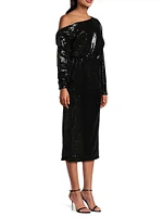 Sequined One-Shoulder Blouson Maxi Dress