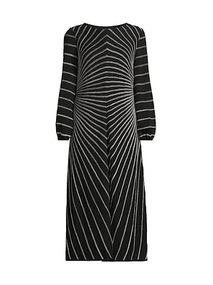 Striped Metallic Knit Midi-Dress