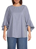 Plus Malena Striped Cotton Blouse