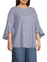 Plus Malena Striped Cotton Blouse
