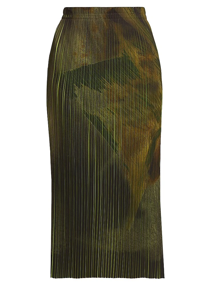 Brushstroke Pleated Pencil Skirt