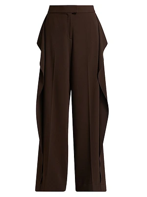 Crêpe Ruffle-Side Mid-Rise Pants