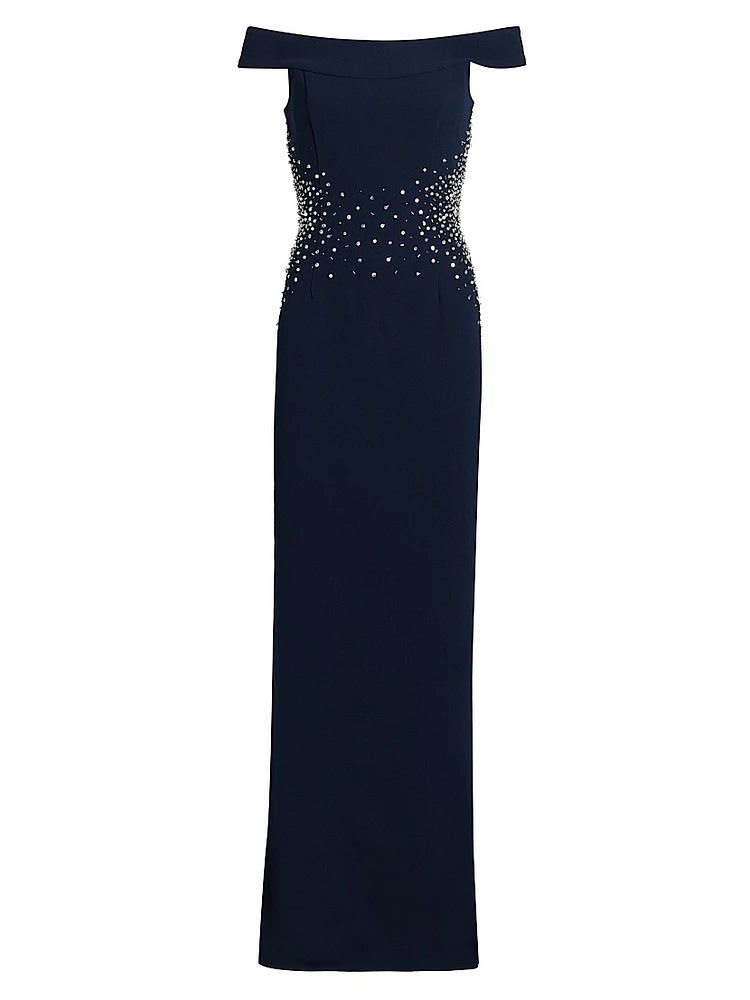 Sequined Stretch Crepe Off-The-Shoulder Gown