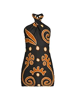 Veneta Abstract Linen Halterneck Minidress