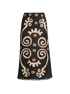 Fabiana Abstract Linen Midi-Skirt