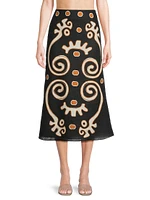 Fabiana Abstract Linen Midi-Skirt