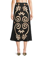 Fabiana Abstract Linen Midi-Skirt