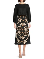 Fabiana Abstract Linen Midi-Skirt