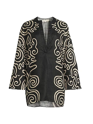 Siena Abstract Linen Kimono-Inspired Minidress