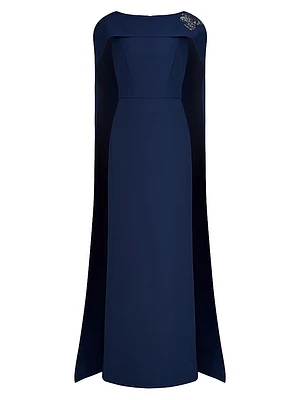 Alexandria Embellished Crepe Cape Gown