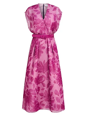 Brigid Floral Chiffon Belted Midi-Dress