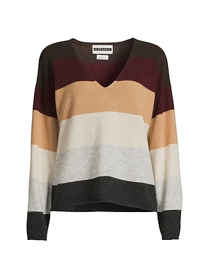 Rainbow Penny V Striped Cashmere Sweater