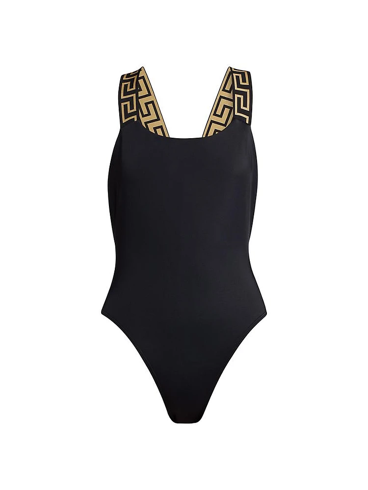 Greek Key Strap One-Piece Swimsuit