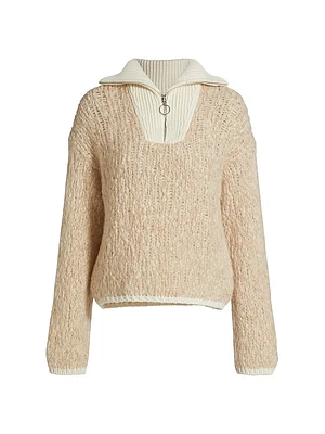 Alpaca-Blend Bouclé Zip Sweater
