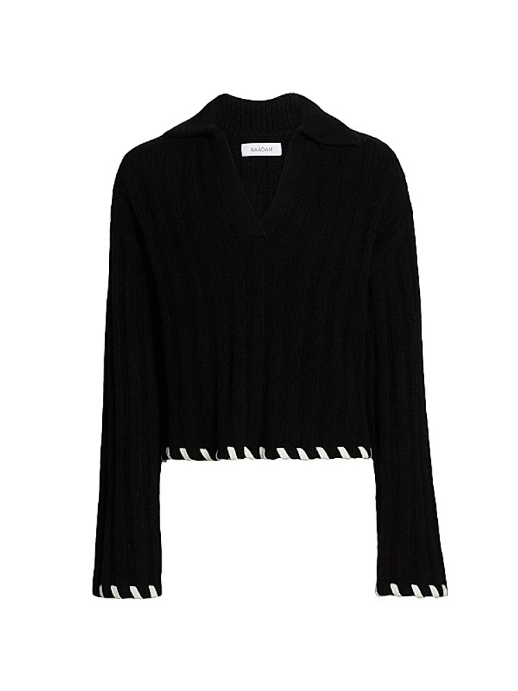 Wool-Cashmere Whipstitched Polo Sweater