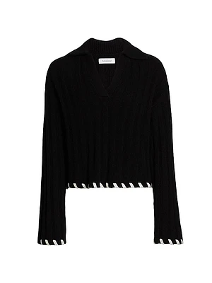 Wool-Cashmere Whipstitched Polo Sweater