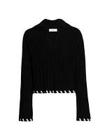 Wool-Cashmere Whipstitched Polo Sweater