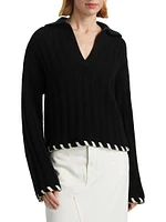 Wool-Cashmere Whipstitched Polo Sweater