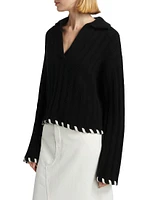 Wool-Cashmere Whipstitched Polo Sweater
