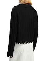 Wool-Cashmere Whipstitched Polo Sweater