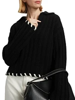 Wool-Cashmere Whipstitched Polo Sweater