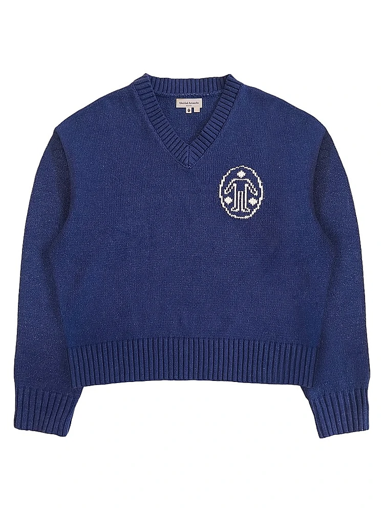 The Beginning Is End Sw-Signature Knit V-Neck-Blue