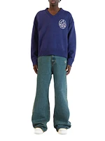 The Beginning Is End Sw-Signature Knit V-Neck-Blue