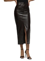 Reconstructed Faux Leather Midi-Skirt