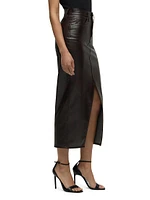 Reconstructed Faux Leather Midi-Skirt