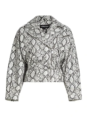 Shelia Snake-Print Faux Leather Biker Jacket