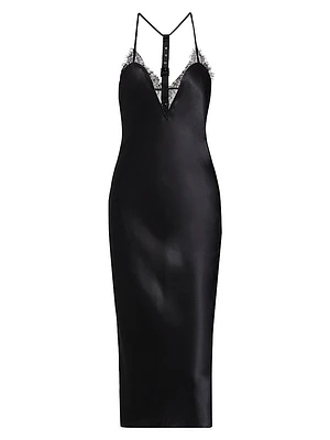 Lace-Trimmed Silk Slip Dress