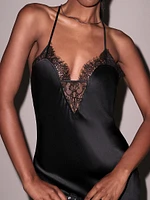 Lace-Trimmed Silk Slip Dress