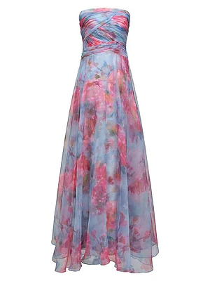 Giselle Floral Ruched Organza Strapless Gown
