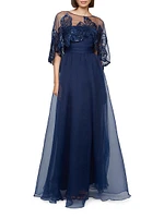 Ginny Embellished Organza Capelet Gown