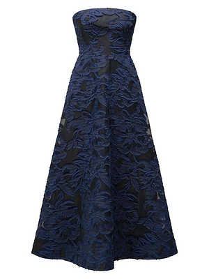Laure Floral Jacquard Organza Strapless Cocktail Dress