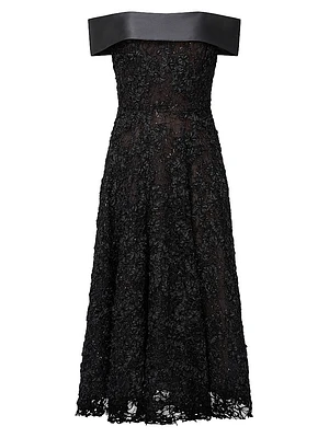 Roxy Lace Off-The-Shoulder A-Line Midi-Dress