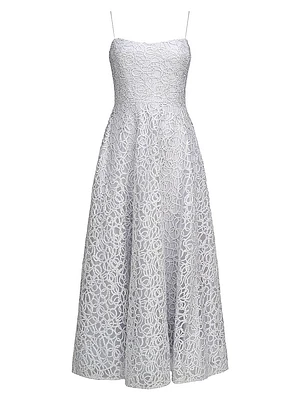 Embroidered Tulle Sleeveless Midi-Dress