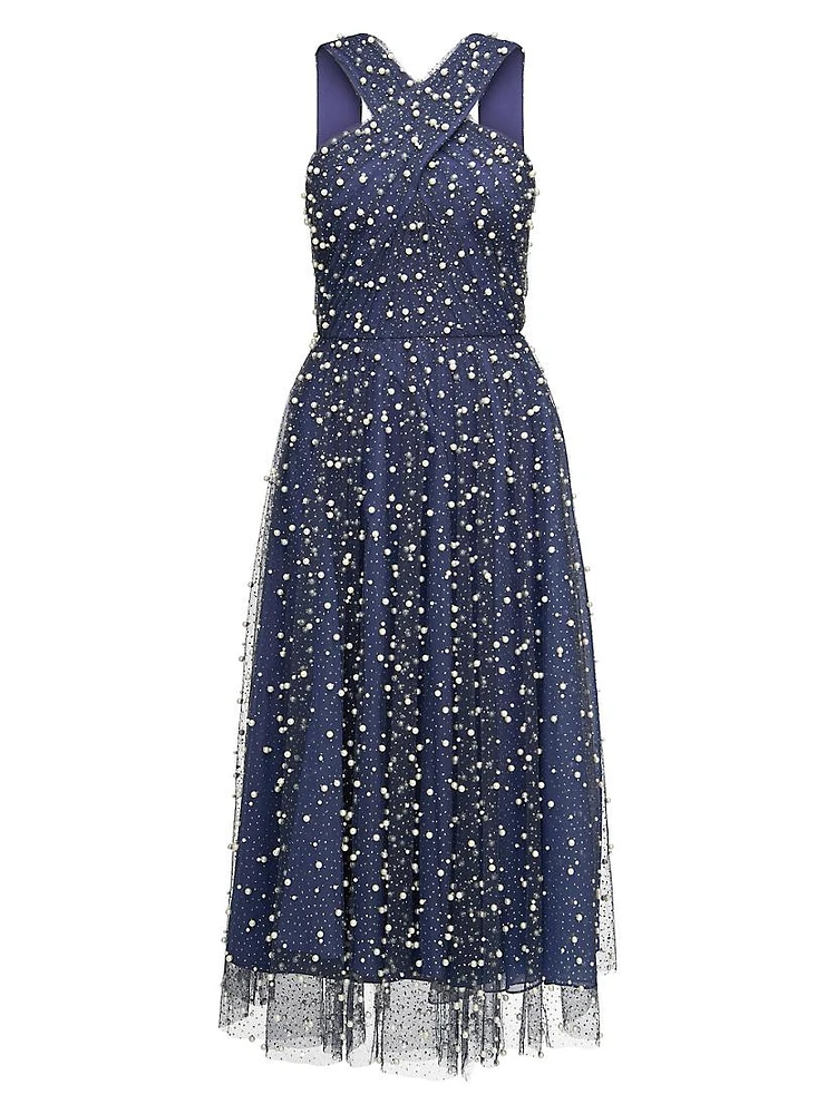 Tatiana Embellished Crisscross Halterneck Midi-Dress