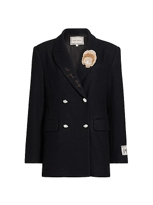 Jackie Pearl-Embellished Double-Breasted Blazer