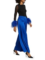 Delaina Feather-Trimmed Mesh Top