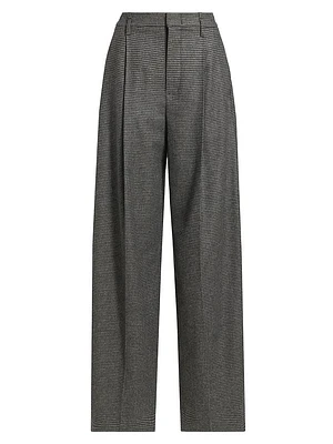 Check Wool-Blend Wide Leg Pants