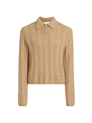Wool & Cashmere Cable-Knit Polo Sweater
