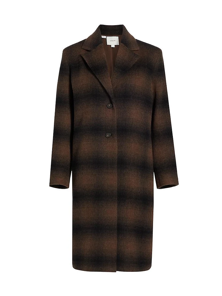 Shadow Plaid Wool-Blend Car Coat