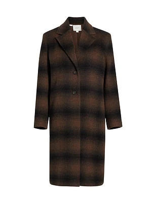Shadow Plaid Wool-Blend Car Coat