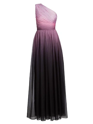 One-Shoulder Ombré Chiffon Sleeveless Gown
