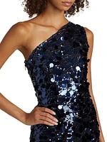 Farah Sequined Asymmetric Gown