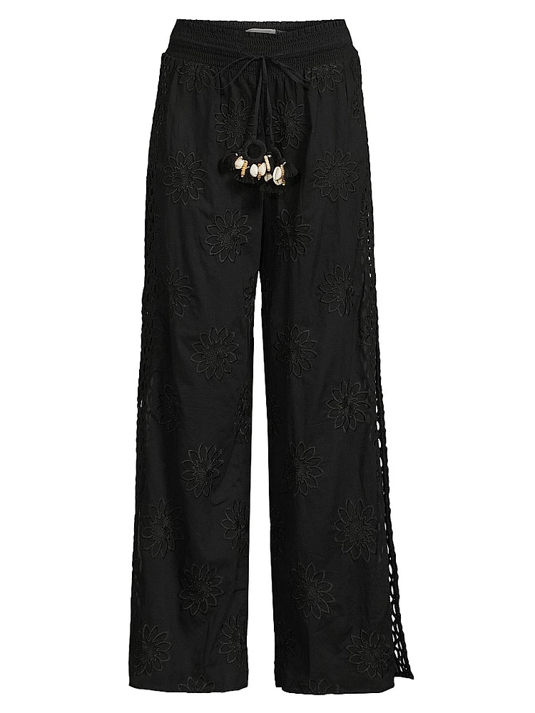 Milan Floral Cotton Drawstring Wide-Leg Pants
