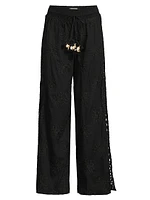 Milan Floral Cotton Drawstring Wide-Leg Pants